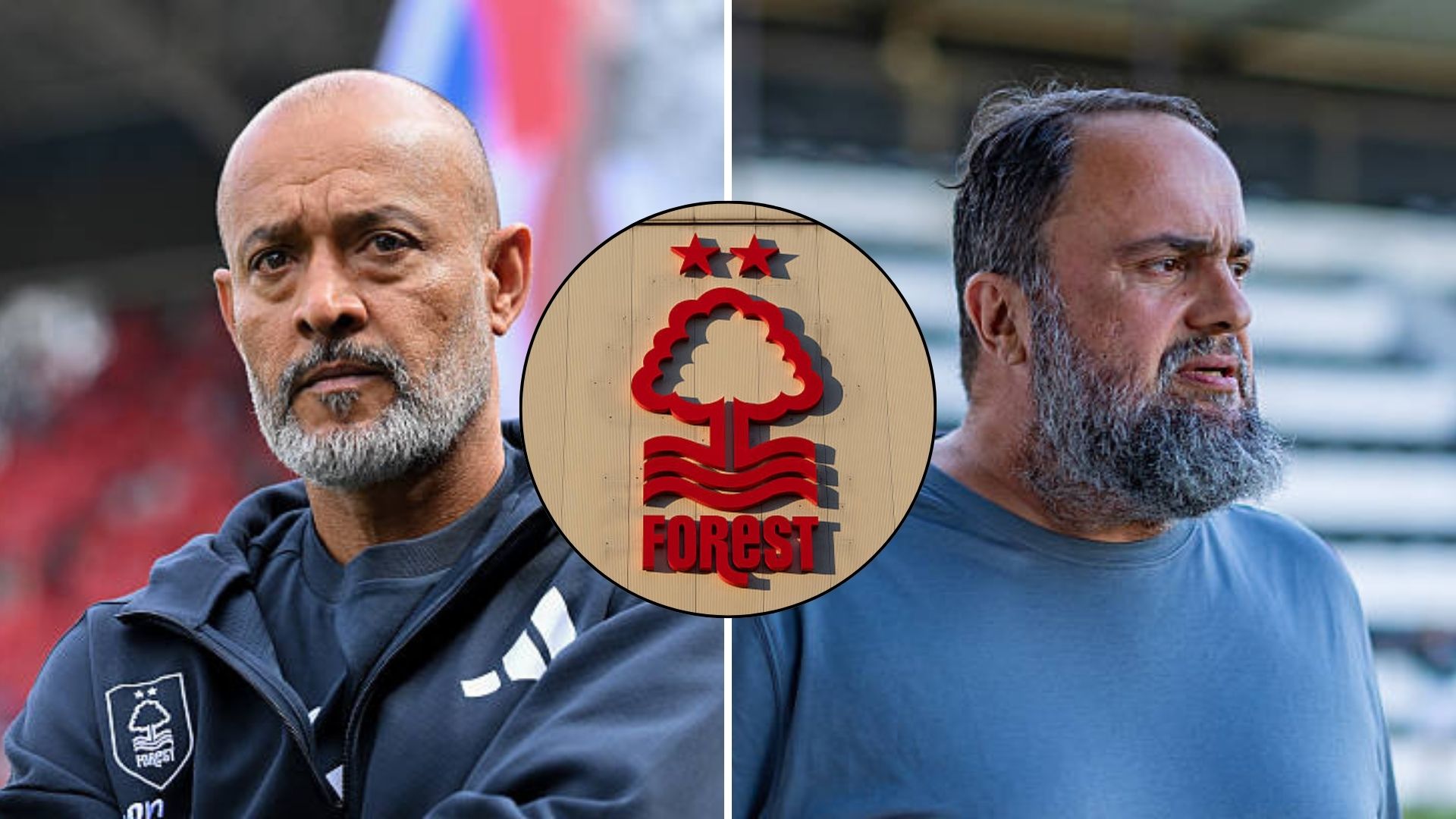 Nuno Espirito Santo, Evangelos Marinakis and the Forest crest.