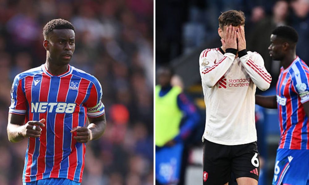 Split image of Marc Guehi in action for Crystal Palace and Florian Wirtz with his hands on his face