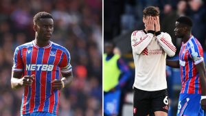 Split image of Marc Guehi in action for Crystal Palace and Florian Wirtz with his hands on his face