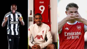 Split image of Yoane Wissa, Alexander Isak, and Viktor Gyokeres