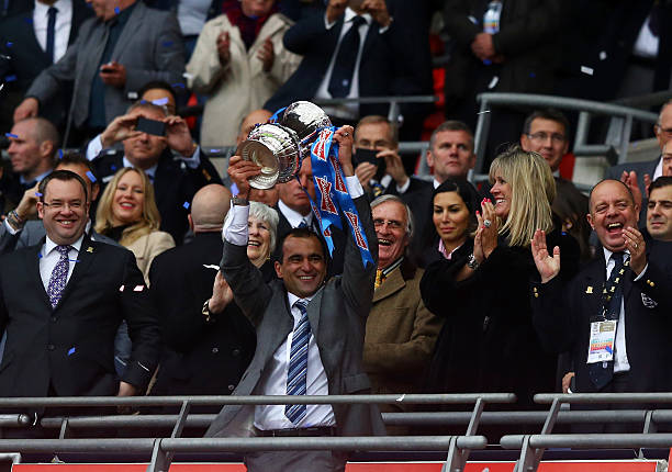 FA Cup winner Roberto Martinez celebrating