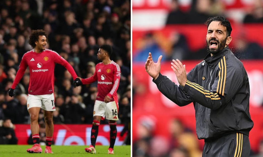 Joshua Zirkzee with Amad Diallo, collage featuring Ruben Amorim.