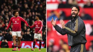 Joshua Zirkzee with Amad Diallo, collage featuring Ruben Amorim.