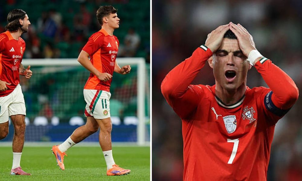 Liverpool and Hungary players, Dominik Szoboszlai and Milos Kerkez with Cristiano Ronaldo.