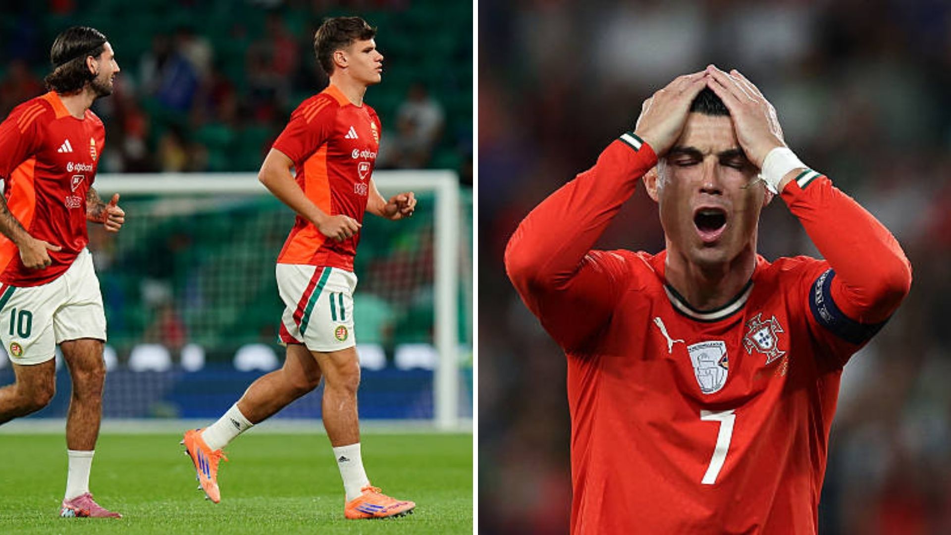 Liverpool and Hungary players, Dominik Szoboszlai and Milos Kerkez with Cristiano Ronaldo.