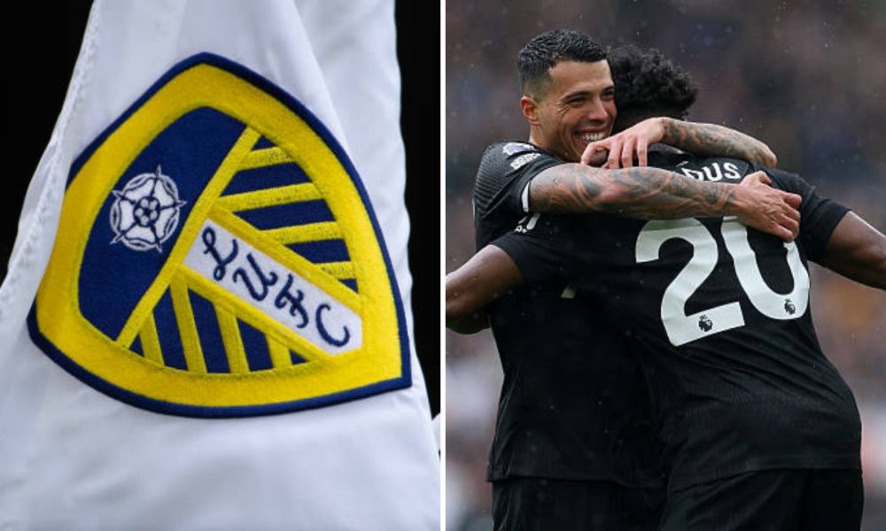 Leeds United logo with Spurs players