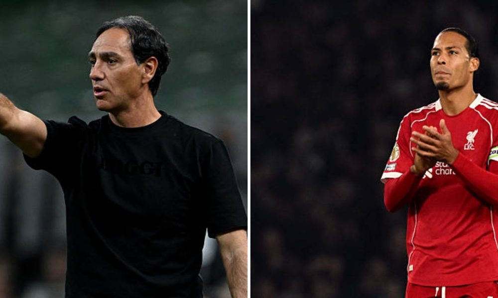 Split image of Alessandro Nesta managing AC Milan and Liverpool captain Virgil van Dijk