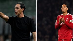 Split image of Alessandro Nesta managing AC Milan and Liverpool captain Virgil van Dijk