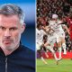 Split image of Jamie Carragher and Maguire scoring vs Liverpool