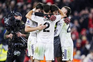 Manchester United celebrate at Anfield