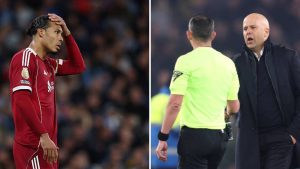 Michael Oliver, Virgil van Dijk and Arne Slot