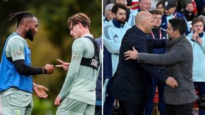 Antoine Semenyo, Alex Scott, Arne Slot and Mikel Arteta