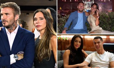 Collage of David and Victoria Beckham, Cristiano Ronaldo and Georgina Rodriguez, Lionel Messi and Antonela Roccuzzo
