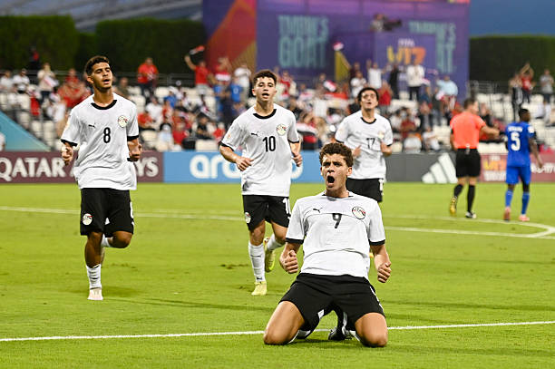 Hamza Abdelkarim celebrating his goal for Egypt U17 World Cup