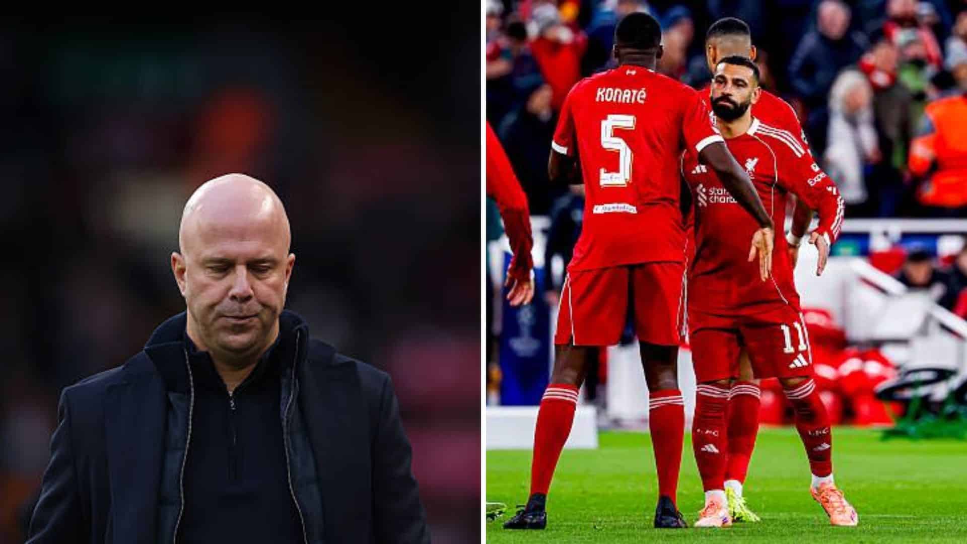 Arne Slot, Mohamed Salah, and Ibrahima Konate