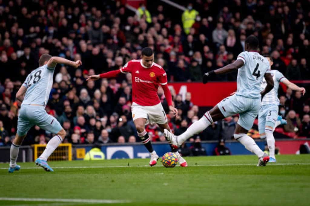 Mason Greenwood playing for Manchester United.