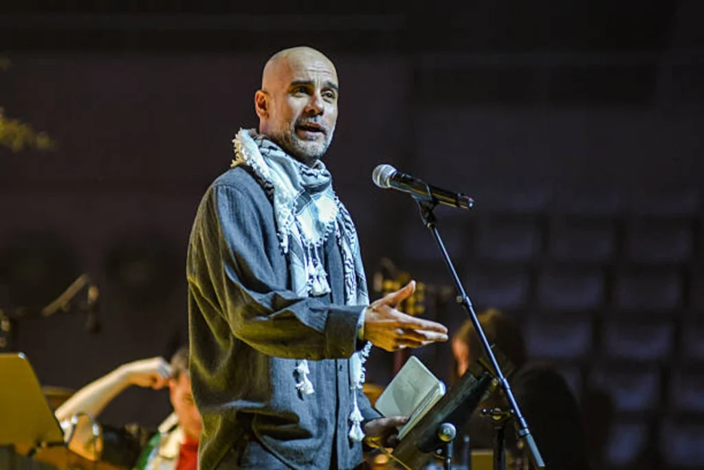 Football coach Pep Guardiola speaks during the Concert-Manifesto x Palestina at the Palau Sant Jordi, on 29 January, 2026 in Barcelona, Catalonia, Spain.