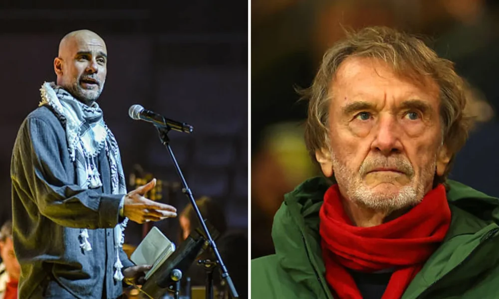 Split image of Pep Guardiola and Sir Jim Ratcliffe