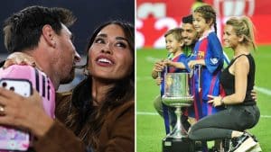 Luis Suarez and Lionel Messi with wives