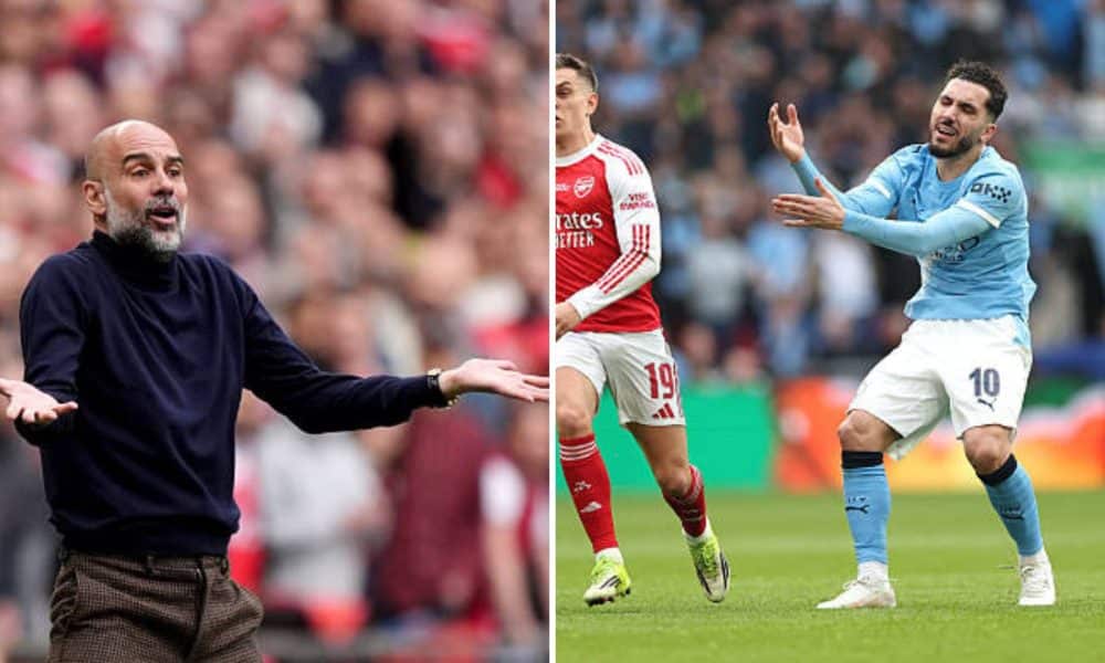 Pep Guardiola and Rayan Cherki