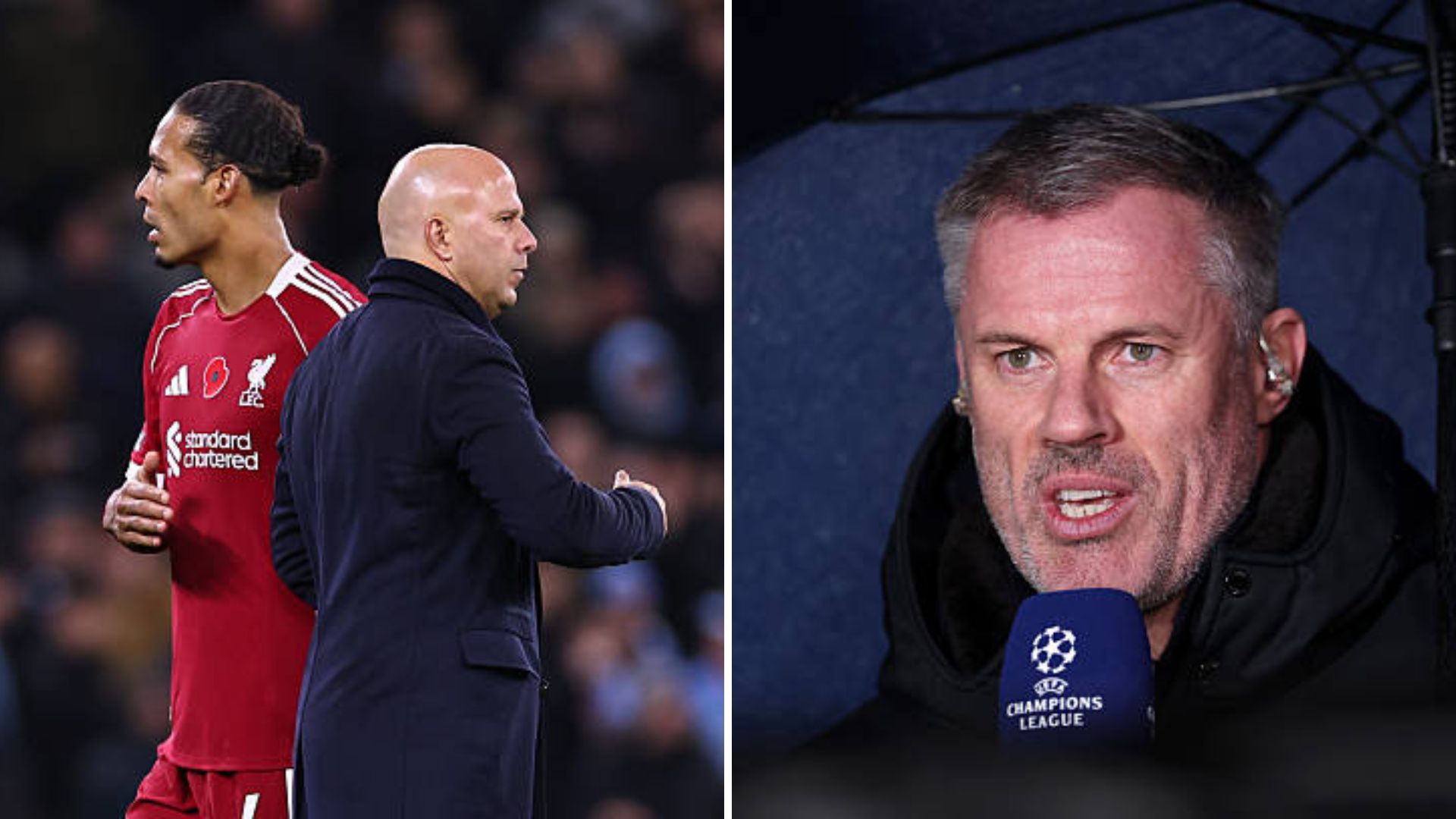 Virgil van Dijk, Arne Slot, and Jamie Carragher