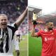 Split image of Alan Shearer celebrates his final Premier League goal as Mohamed Salah celebrates his trophies at the end of the 2024/25 season.