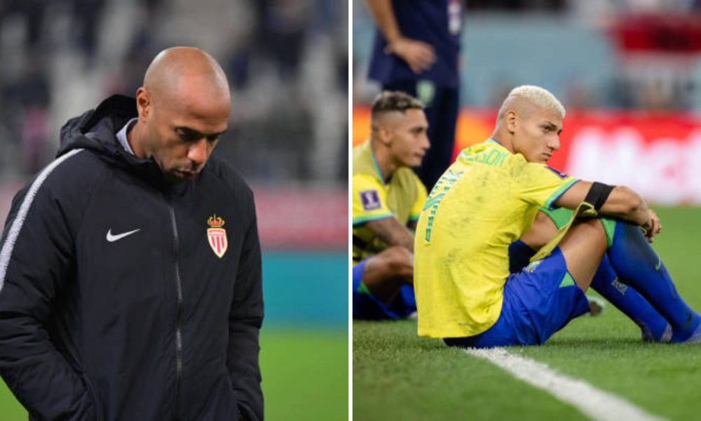 Richarlison and Thierry Henry in a split image, dejected.