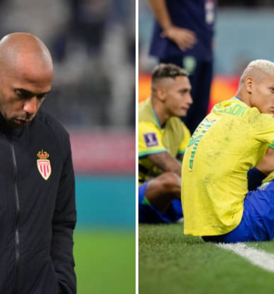 Richarlison and Thierry Henry in a split image, dejected.