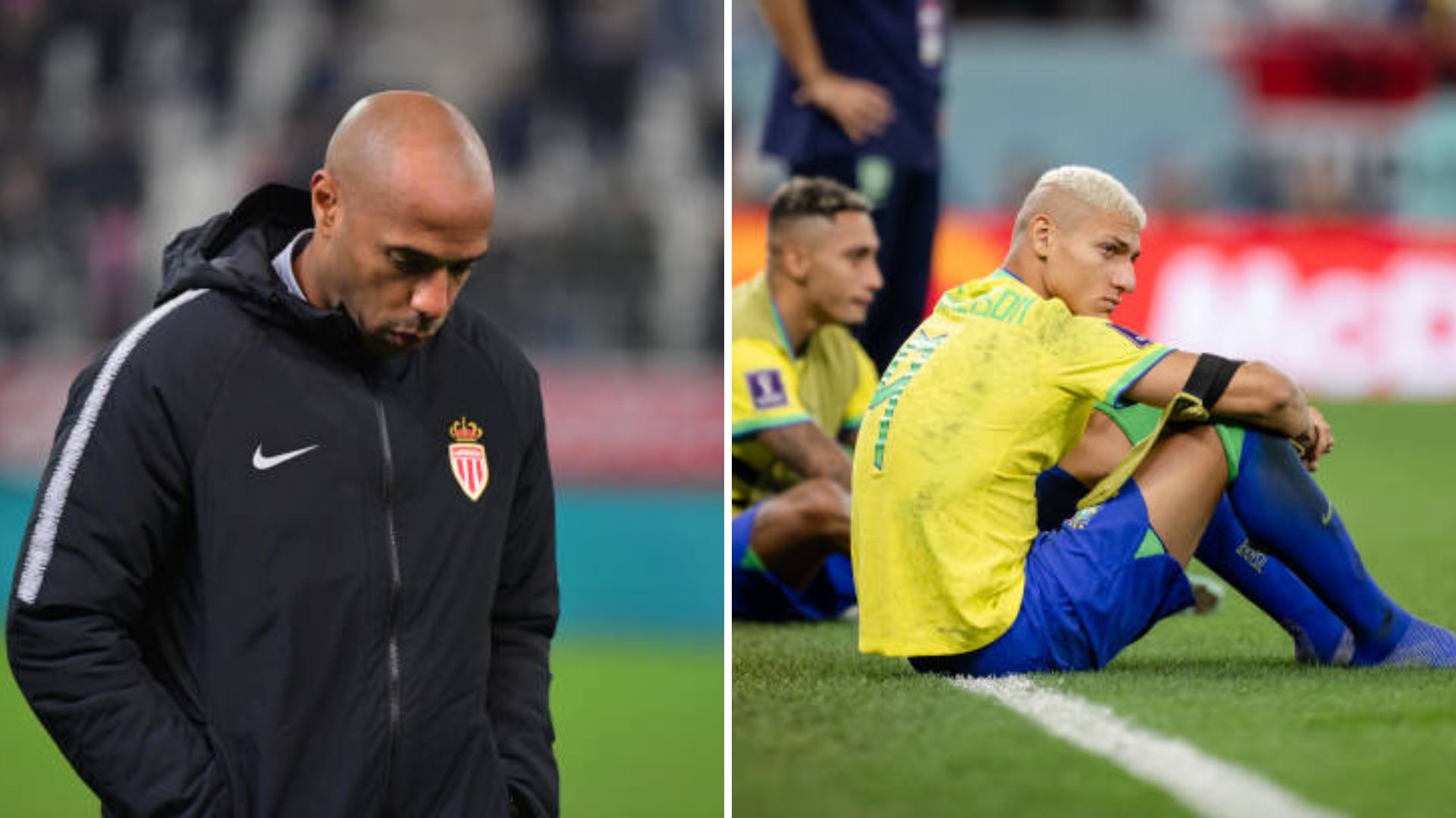 Richarlison and Thierry Henry in a split image, dejected.