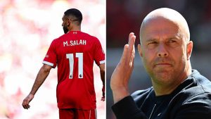 Split image featuring Mohamed Salah and Arne Slot against Crystal Palace.