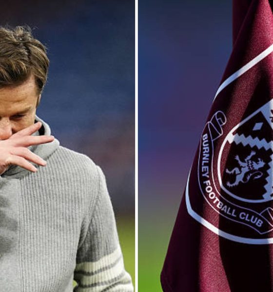 Split image featuring Scott Parker looking dejected after loss to Manchester City and the corner flag at Turf Moor.