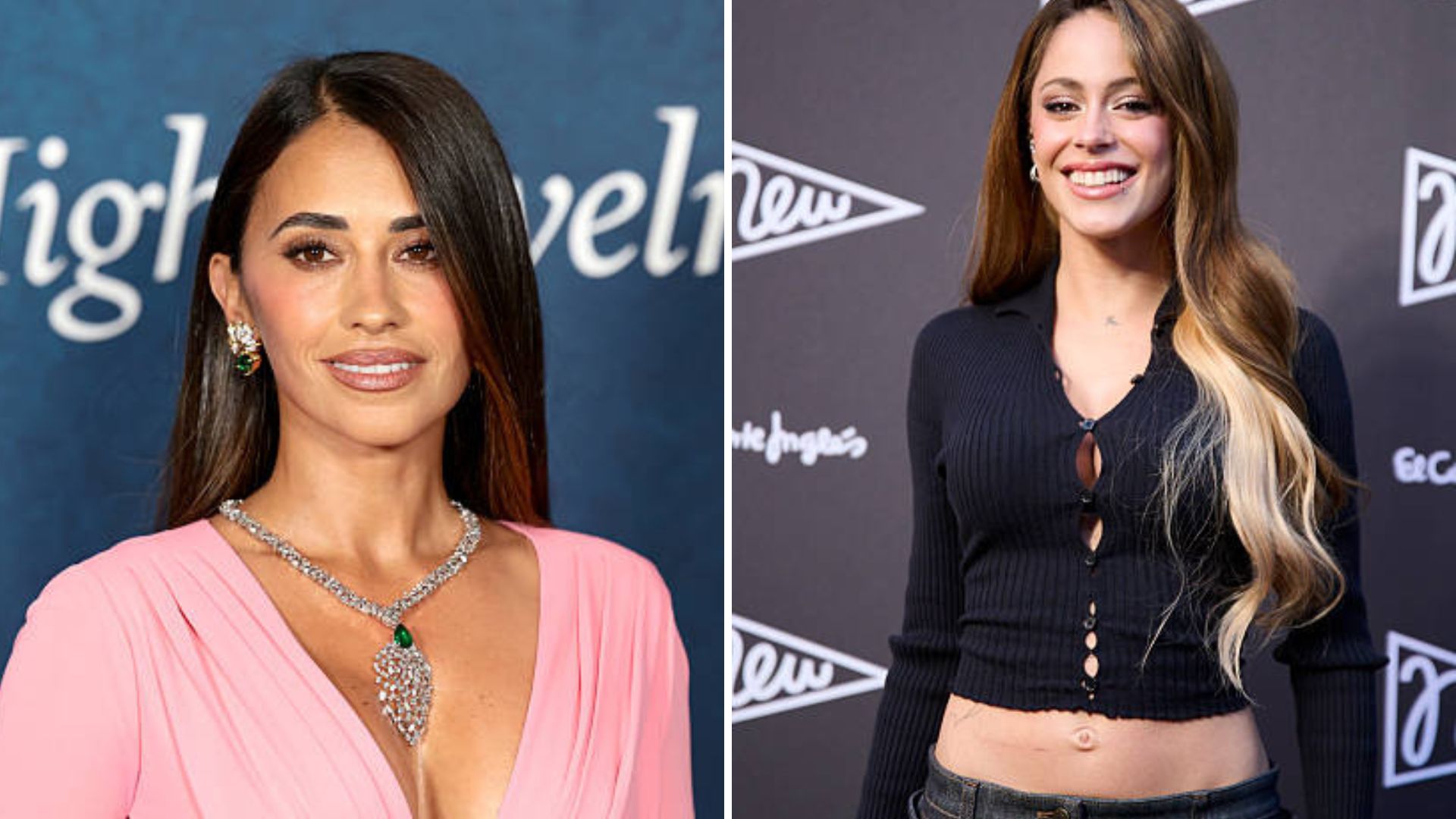 Split image featuring Antonela Roccuzzo and Tini Stoessel.