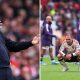 Split image featuring Arne Slot and Liverpool team looking dejected after defeat to Manchester United.
