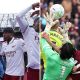 Split image featuring Arsenal players celebrating at West Ham and the moment where VAR intervened to rule out a late West Ham goal.