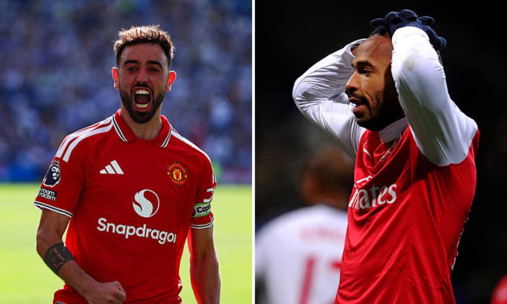 Split image featuring Bruno Fernandes and Thierry Henry.