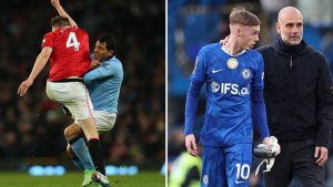 Split image featuring Cole Palmer and Carlos Tevez.