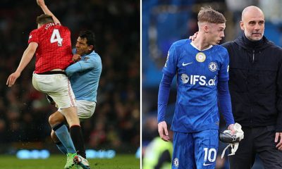 Split image featuring Cole Palmer and Carlos Tevez.