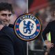 Split image featuring Andoni Iraola and Xabi Alonso with a Chelsea crest in-between.