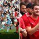 Split image featuring Sergio Aguero's famous goal vs QPR and a Liverpool fan reacting to final day title race going against Liverpool.