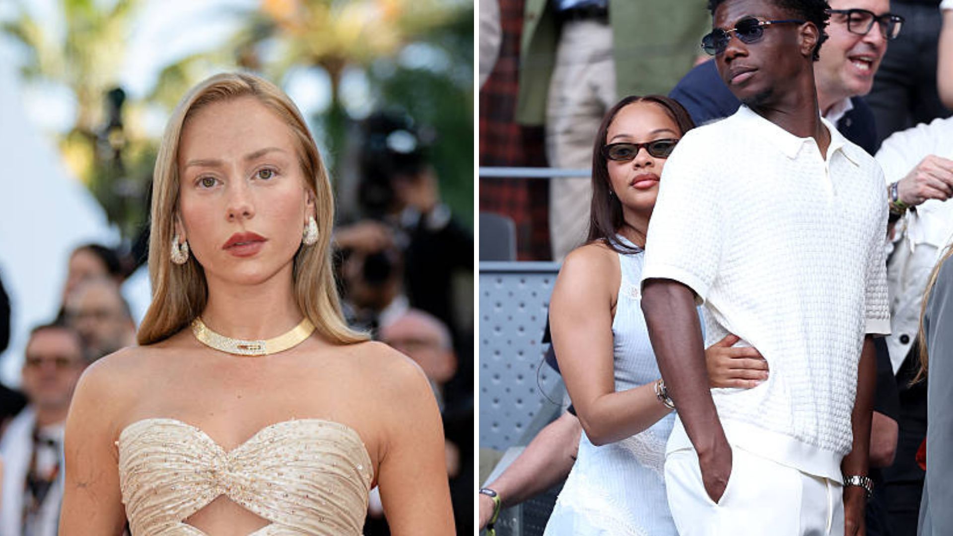 Split image featuring Ester Exposito and Suzette Carter with Aurelien Tchouameni.
