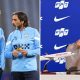 Split image featuring Pep Guardiola standing with Lorenzo Buenaventura and Enzo Maresca in a press conference.