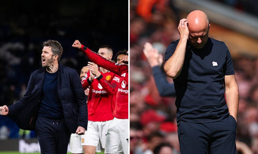 Split image featuring Michael Carrick and Arne Slot.