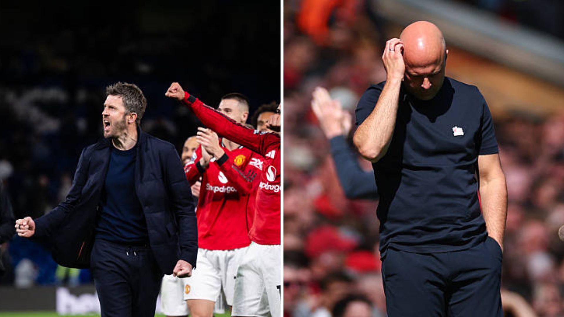 Split image featuring Michael Carrick and Arne Slot.