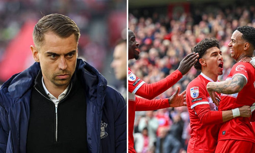 Split image featuring Southampton manager Tonda Eckert and Middlesbrough team celebrating.