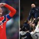 Split image featuring Erling Haaland and Norway national team.