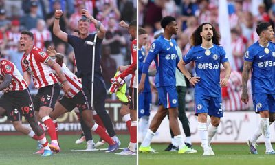 Split image featuring contrasting emotions of Sunderland and Chelsea players.