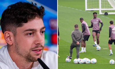 Split image featuring Federico Valverde and the Real Madrid training center.