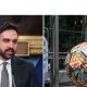 Split image featuring Zohran Mamdani and promotions for the World Cup 2026 in New York City.