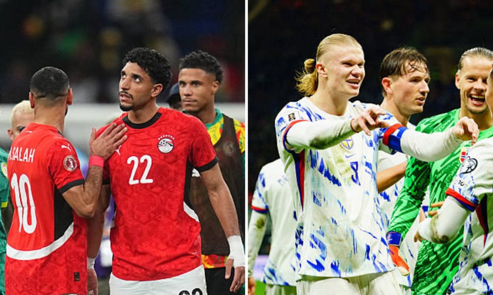 Split image featuring Mohamed Salah of Egypt and Erling Haaland of Norway.