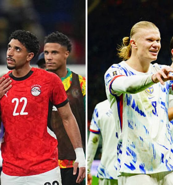 Split image featuring Mohamed Salah of Egypt and Erling Haaland of Norway.